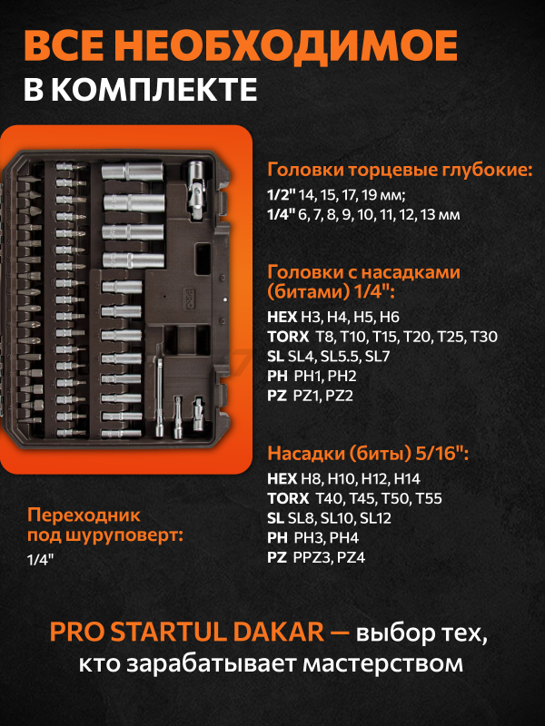 Набор инструментов 1/4", 1/2" 6 граней PRO STARTUL Dakar 94 предмета (PRO-094DK) - Фото 5