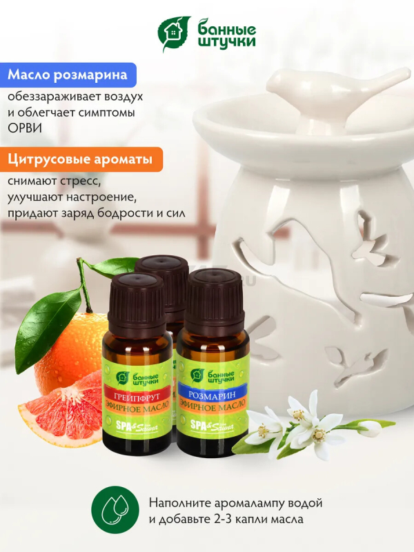 Эфирное масло БАННЫЕ ШТУЧКИ Стройность и упругость тела (апельсин, грейпфрут, розмарин) 3х15 мл (30001) - Фото 5