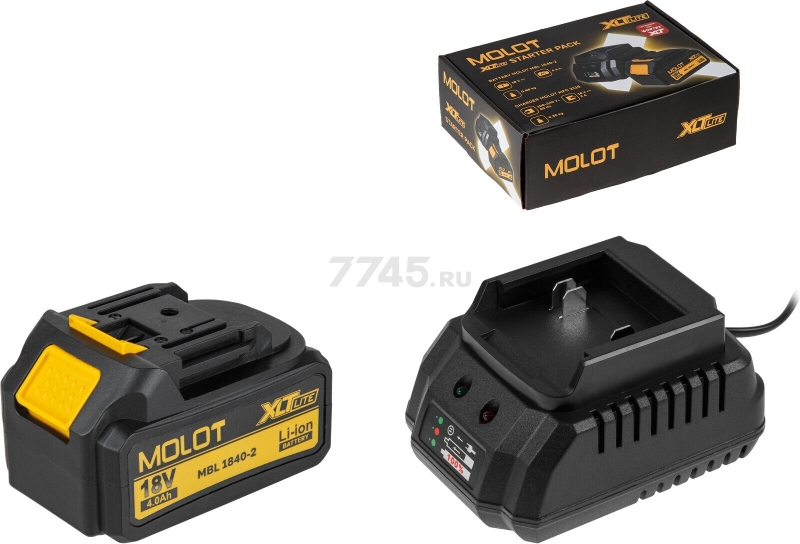 Комплект аккумулятор 18В 4 Ач и зарядное устройство MOLOT XLT Lite (2329090) - Фото 5
