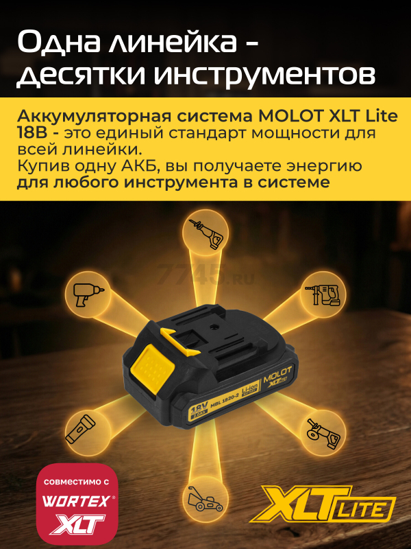 Аккумулятор 18 В 2 Ач Li-ion MOLOT MBL 1820-2 XLT Lite (2329012) - Фото 5