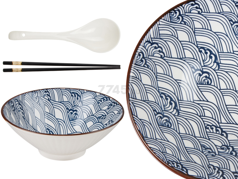 Тарелка керамическая с ложкой и палочками для еды PERFECTO LINEA Ramen wave 17-950001 - Фото 2