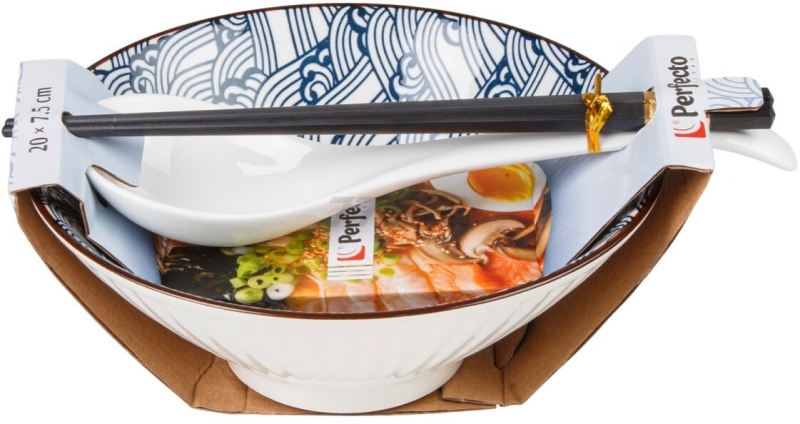 Тарелка керамическая с ложкой и палочками для еды PERFECTO LINEA Ramen wave 17-950001 - Фото 5