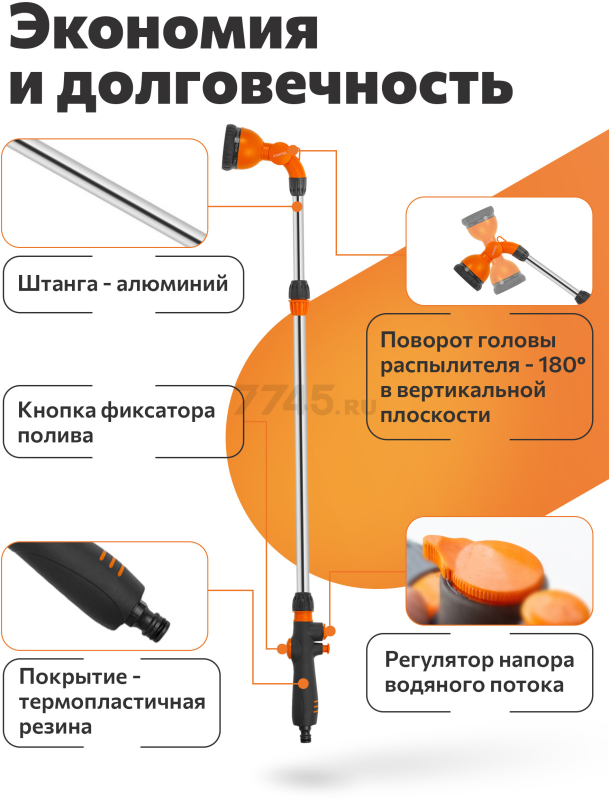 Пистолет-распылитель 9-позиционный на штанге STARTUL GARDEN (ST6010-39) - Фото 2