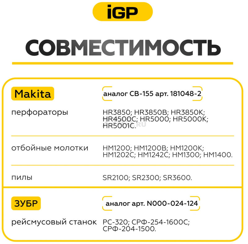 Щетки графитовые для перфоратора Makita HR3850 IGP 2 штуки аналог CB-155 (7140614) - Фото 4