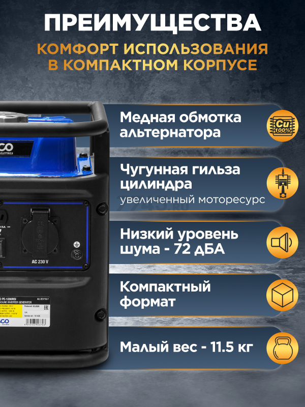 Генератор инверторный бензиновый ECO PE-1200RSI (EC1710-7) - Фото 4