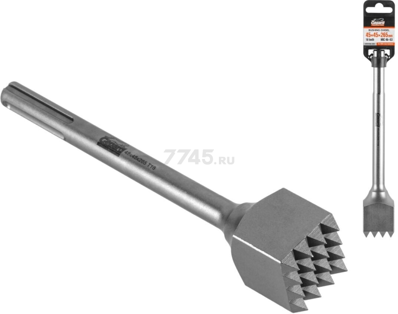 Насадка трамбовочная (бучарда) SDS-max 45x45x265 мм 16 зубьев GEPARD (GP0706-265) - Фото 2