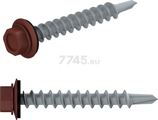 Саморез кровельный 5,5х25 мм цинк шайба с прокладкой PT3 RAL 3009 STARFIX 250 штук (SMC3-18713-250) - Фото 5