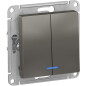 Выключатель двухклавишный с подсветкой скрытый SYSTEME (SCHNEIDER) ELECTRIC AtlasDesign сталь (ATN000953)