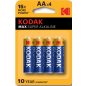 Батарейка АА KODAK Max Super Alkaline алкалиновая 4 штуки