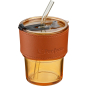 Стакан стеклянный для напитков с трубочкой и капхолдером PERFECTO LINEA Amber 400 мл (31-400201)