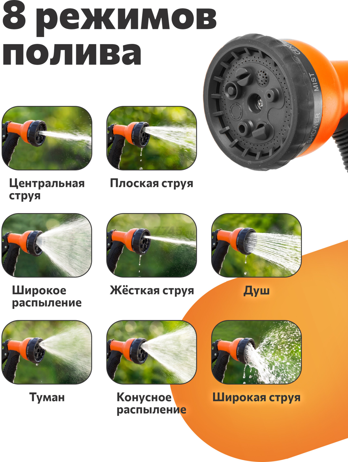 Пистолет-распылитель 8-позиционный с мягкой ручкой STARTUL GARDEN (ST6010-04) - Фото 4