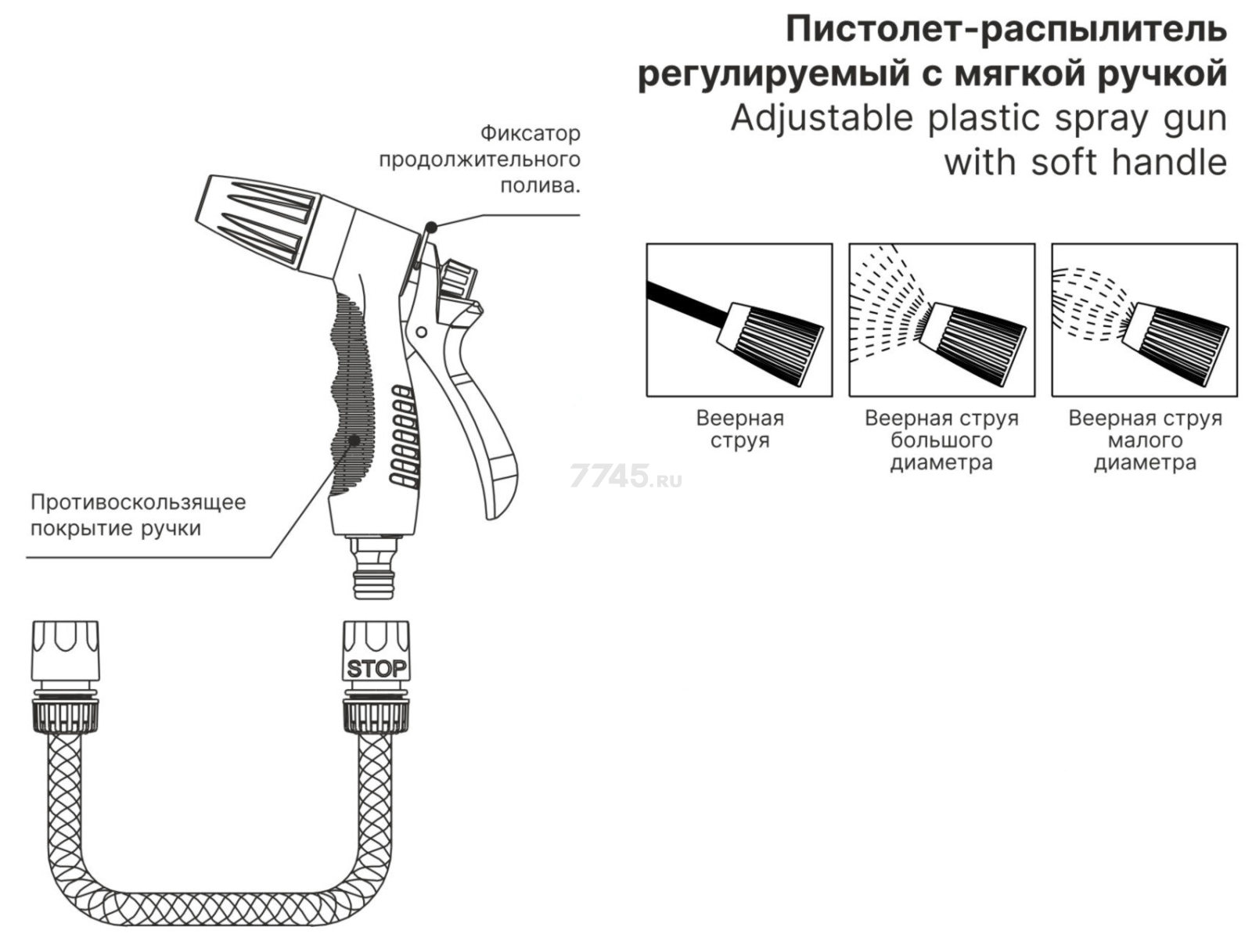 Пистолет-распылитель регулирующийся с мягкой ручкой STARTUL GARDEN (ST6010-05) - Фото 2