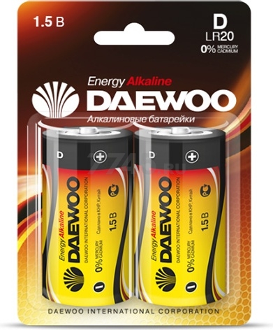 Батарейка D/LR20 DAEWOO Energy 1,5 V алкалиновая 2 штуки (4690601030429)