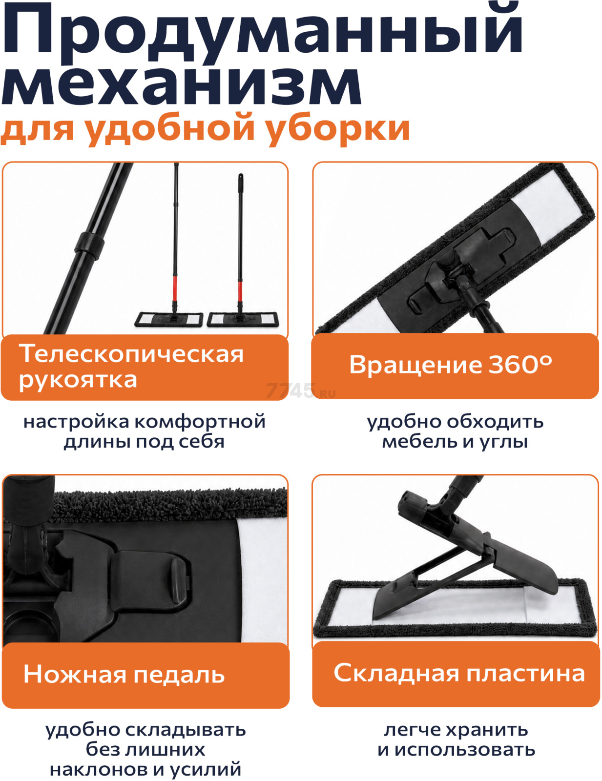Швабра для пола PERFECTO LINEA Самба с насадкой из микрофибры черная (43-391010) - Фото 3