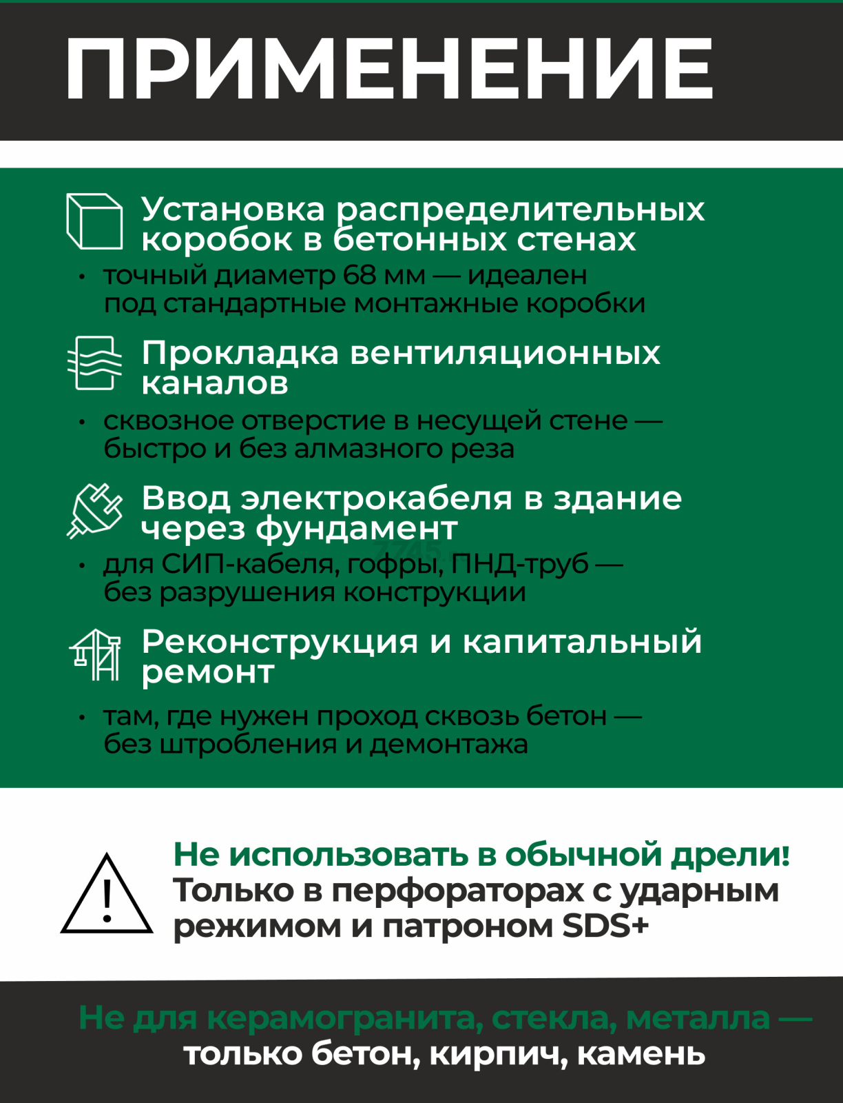 Коронка по бетону твердосплавная 68 мм ВОЛАТ (88968) - Фото 4