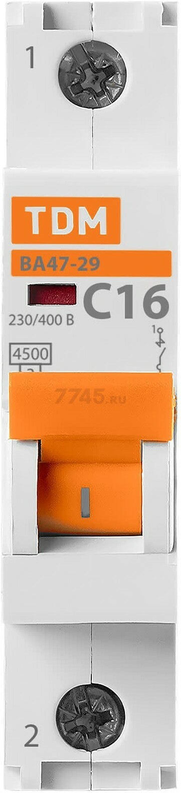 Автоматический выключатель TDM ВА47-29 1Р 16А С 4,5кА (SQ0206-0074) - Фото 2