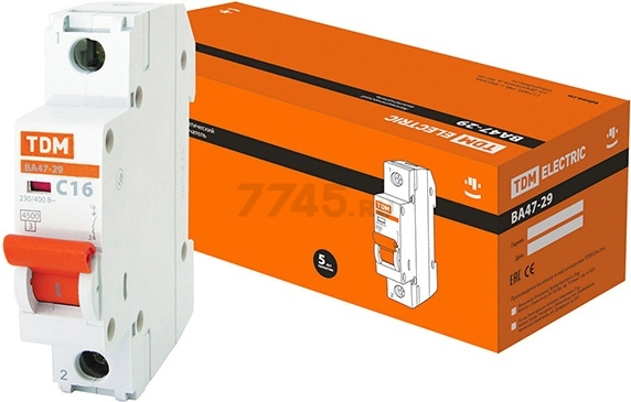 Автоматический выключатель TDM ВА47-29 1Р 16А С 4,5кА (SQ0206-0074)