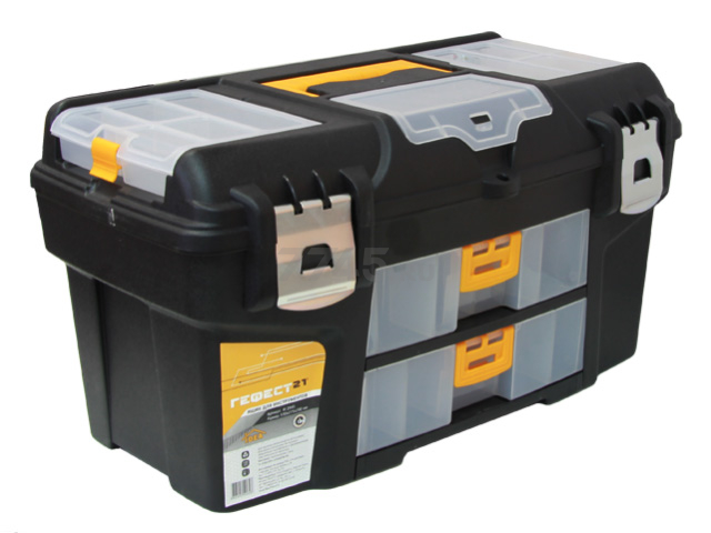 Ящик для инструмента пластмассовый ГЕФЕСТ 21 с 2 консолями и коробками металлические замки (М2945)