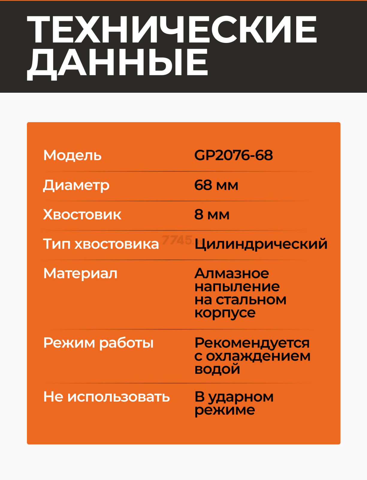 Коронка алмазная d 68 мм по стеклу и керамике GEPARD (GP2076-68) - Фото 3