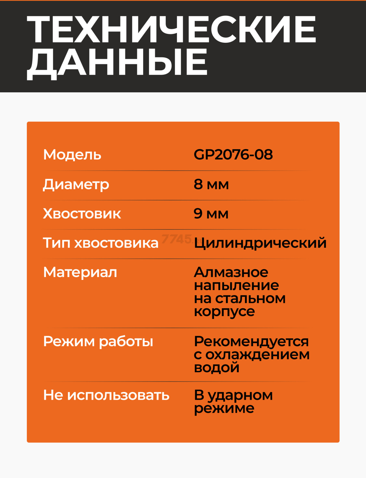 Коронка алмазная d 8 мм по стеклу и керамике 2 штуки GEPARD (GP2076-08) - Фото 3