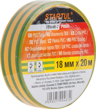 Изолента ПВХ 18 мм 20 м желто-зеленая STARTUL Profi (ST9046-7)