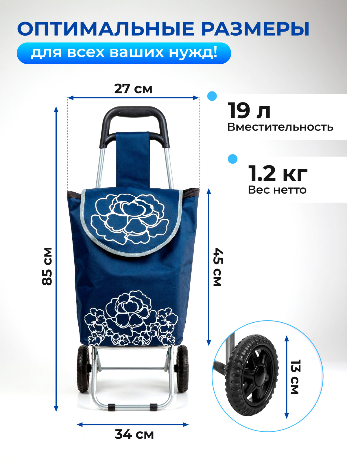 Сумка-тележка хозяйственная PERFECTO LINEA 20 кг (42-661010) - Фото 2