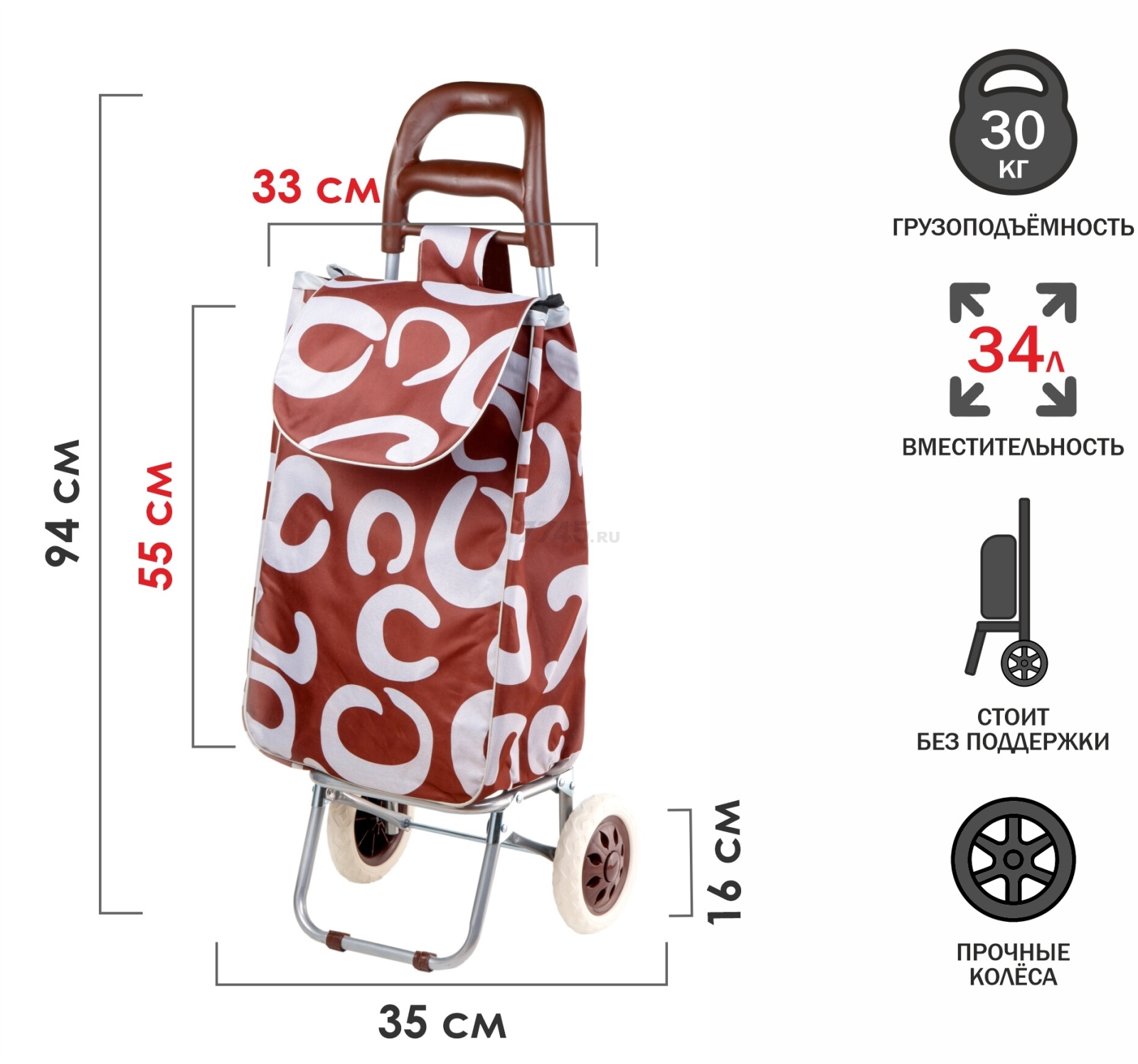 Сумка-тележка хозяйственная PERFECTO LINEA 30 кг (42-307013) - Фото 9