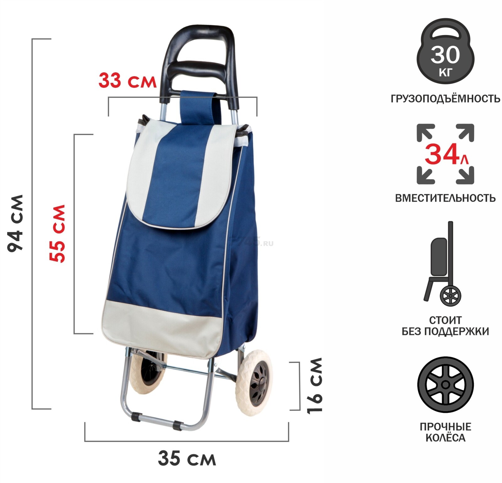 Сумка-тележка хозяйственная PERFECTO LINEA 30 кг (42-307020) - Фото 8