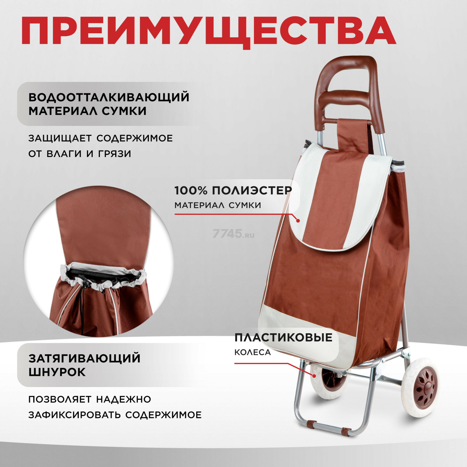 Сумка-тележка хозяйственная PERFECTO LINEA 30 кг (42-307023) - Фото 3