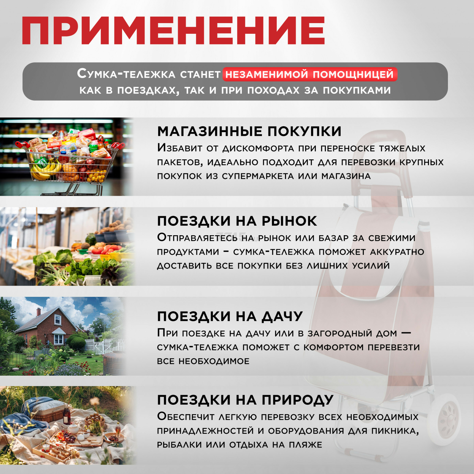 Сумка-тележка хозяйственная PERFECTO LINEA 30 кг (42-307023) - Фото 5
