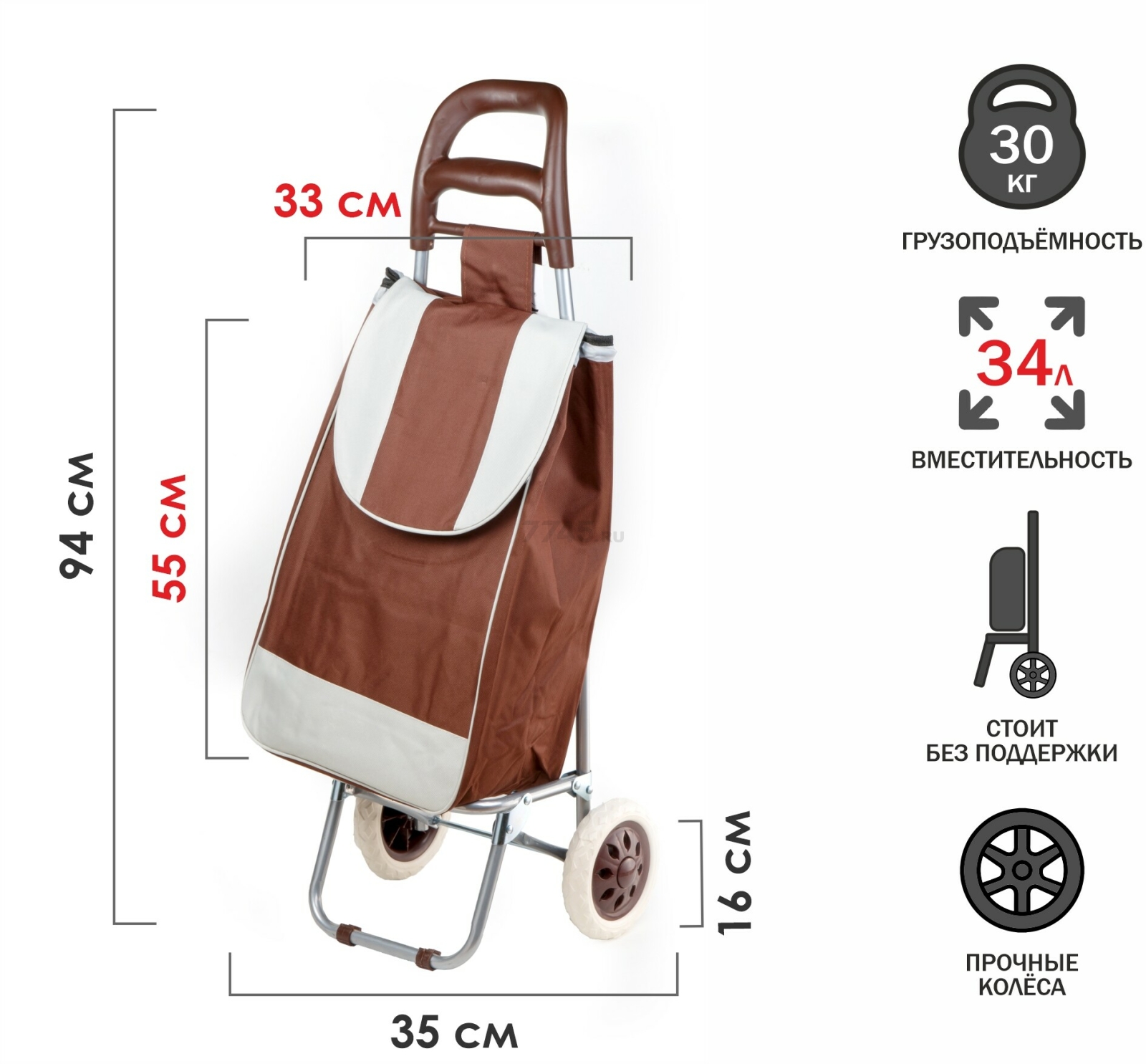 Сумка-тележка хозяйственная PERFECTO LINEA 30 кг (42-307023) - Фото 8
