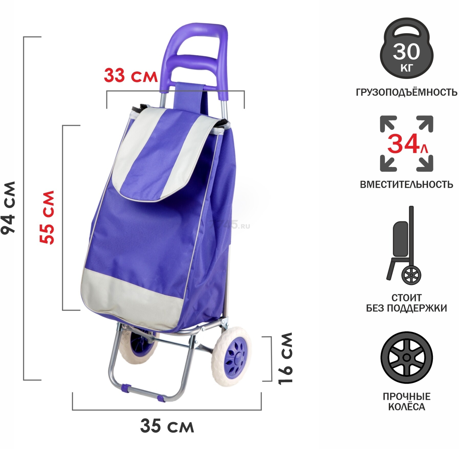 Сумка-тележка хозяйственная PERFECTO LINEA 30 кг (42-307022) - Фото 9