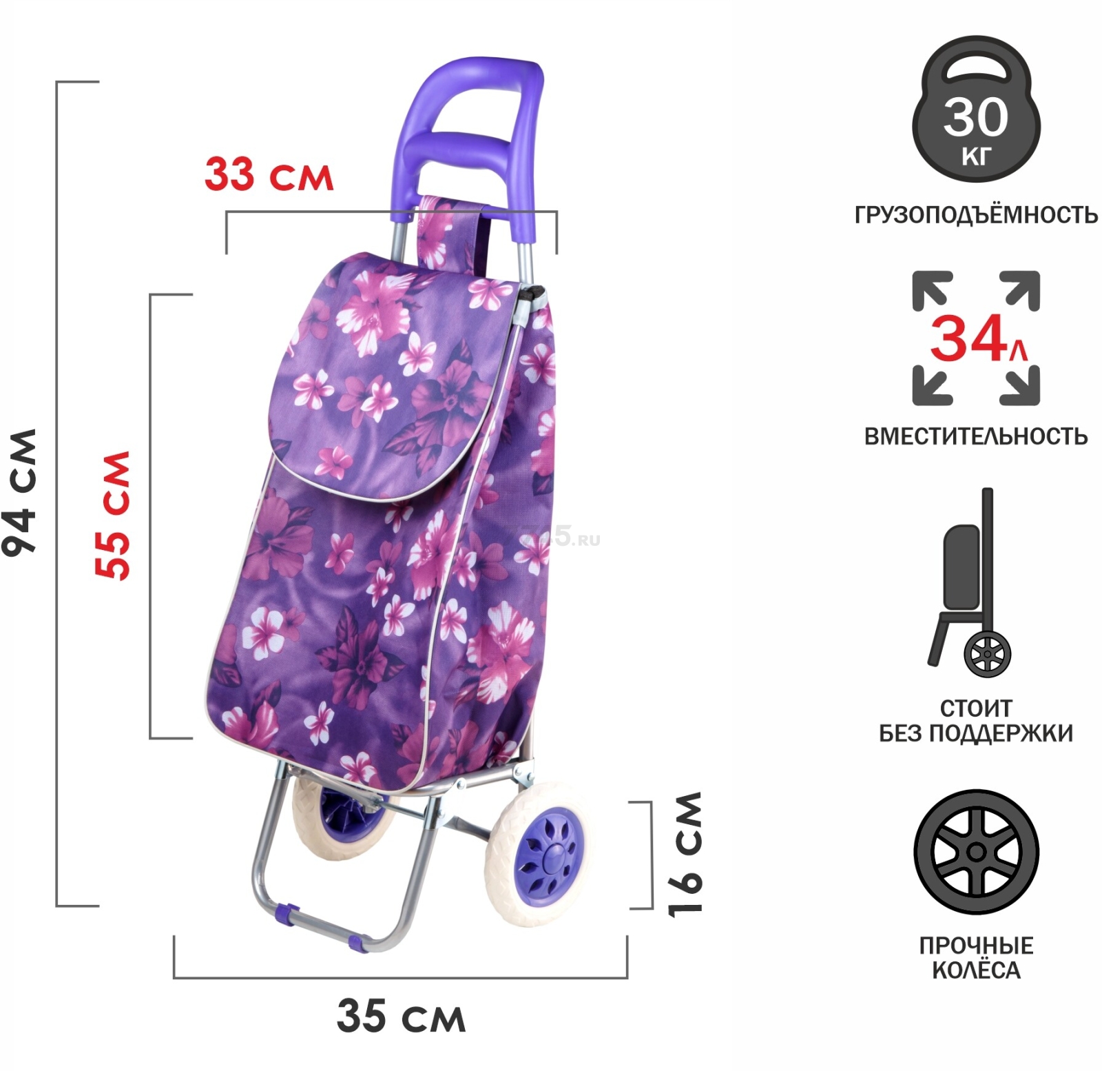 Сумка-тележка хозяйственная PERFECTO LINEA 30 кг (42-307010) - Фото 9