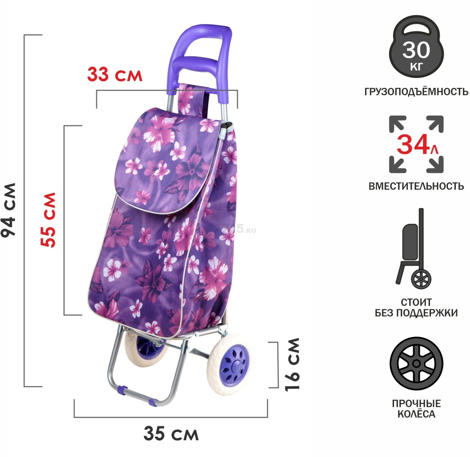 Сумка-тележка хозяйственная PERFECTO LINEA 30 кг (42-307010) - Фото 2