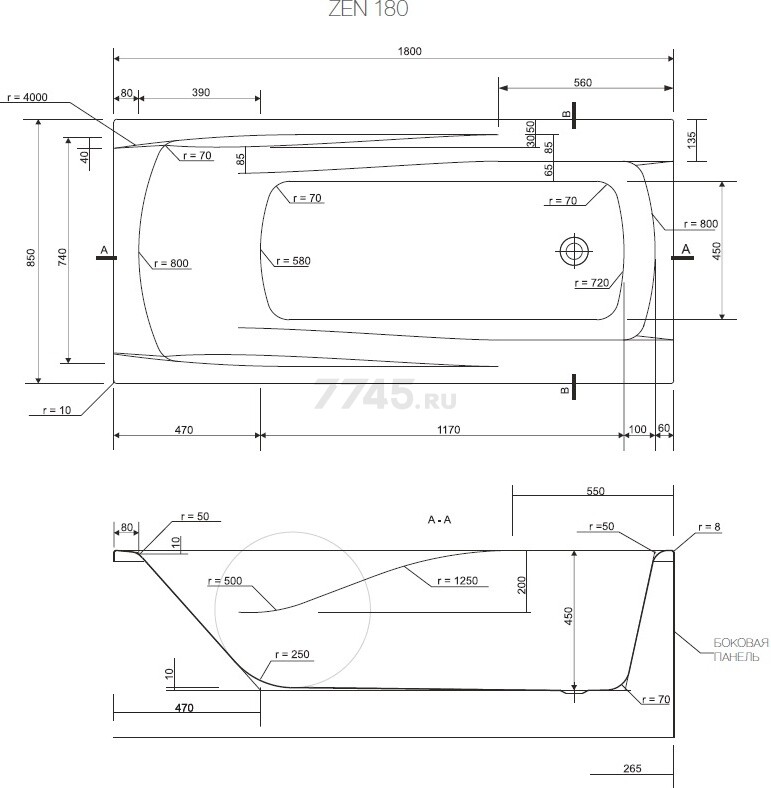 Ванна акриловая CERSANIT Zen 180x85 (P-WP-ZEN*180NL) - Фото 3
