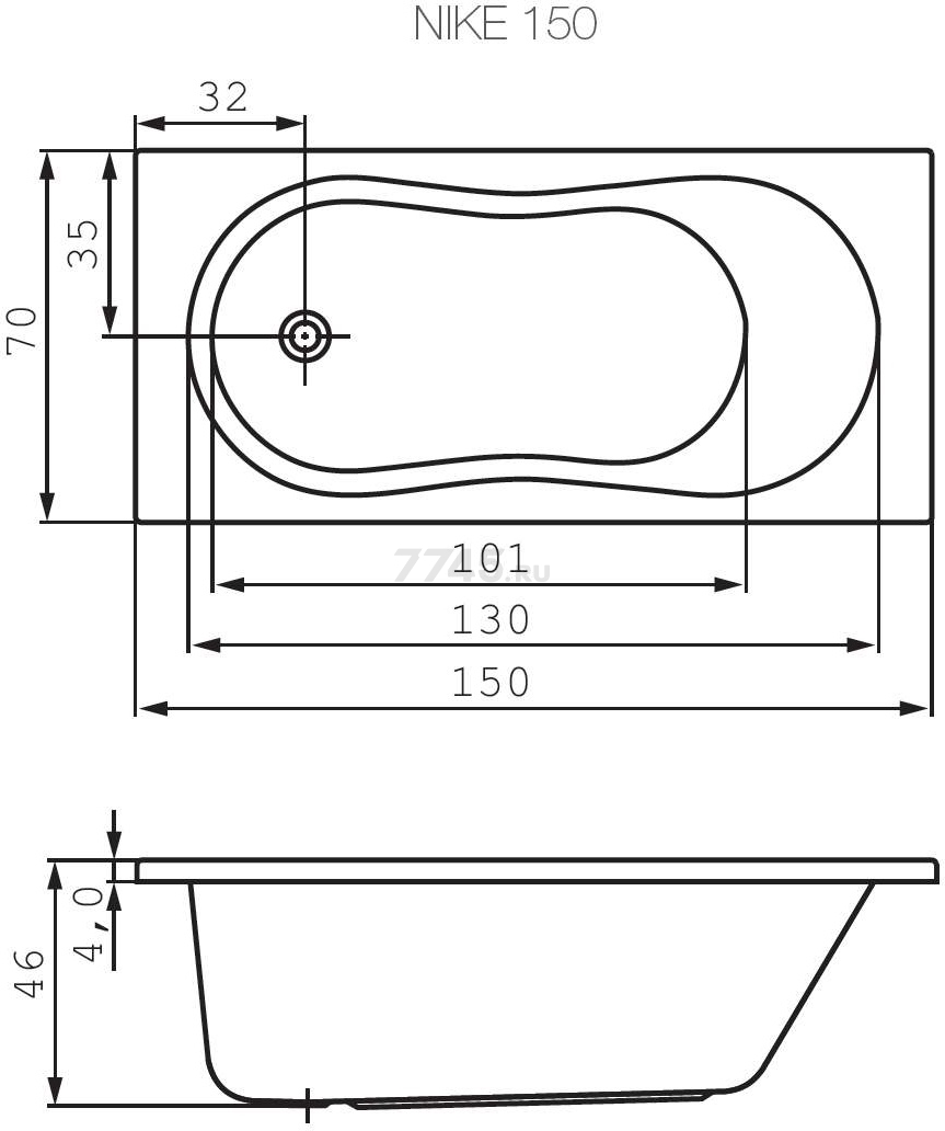 Ванна акриловая CERSANIT Nike 150х70 (WP-NIKE*150) - Фото 3