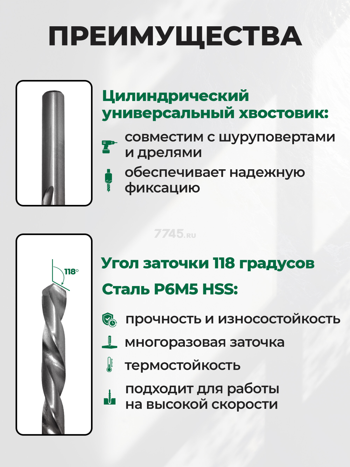 Набор сверл по металлу 1,5-6,5 мм 13 штук ВОЛАТ (86001-13) - Фото 3