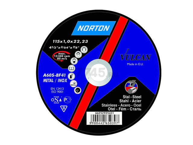 Круг отрезной 125х3,0х22,2 мм NORTON Vulcan для метала (66252925448)