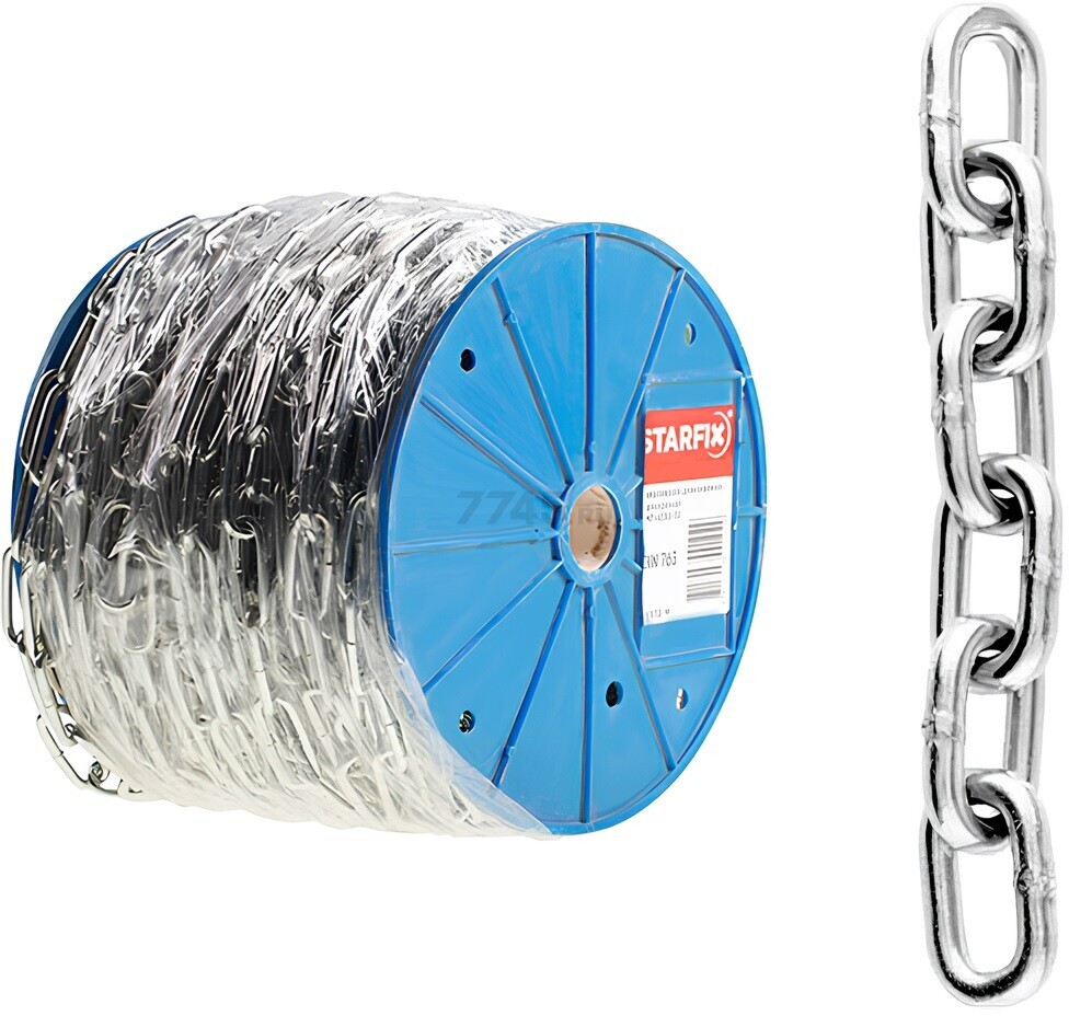Цепь сварная короткозвенная оцинкованная SLC M3 DIN 766 STARFIX бухта 60 м (SMP-63683-60) - Фото 5