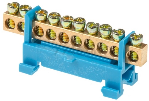 Шина N нулевая с изолятором на DIN-рейку 6х9мм 10 групп малая стойка ЮПИТЕР (JP7208-02)