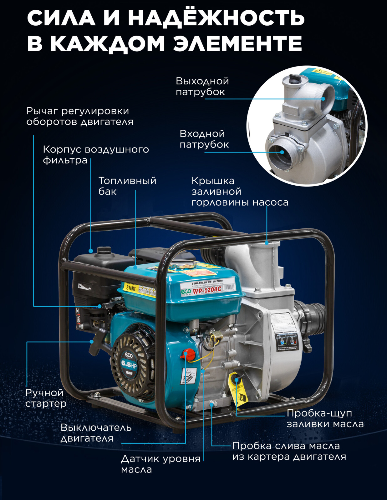 Мотопомпа ECO WP-1204C - Фото 5