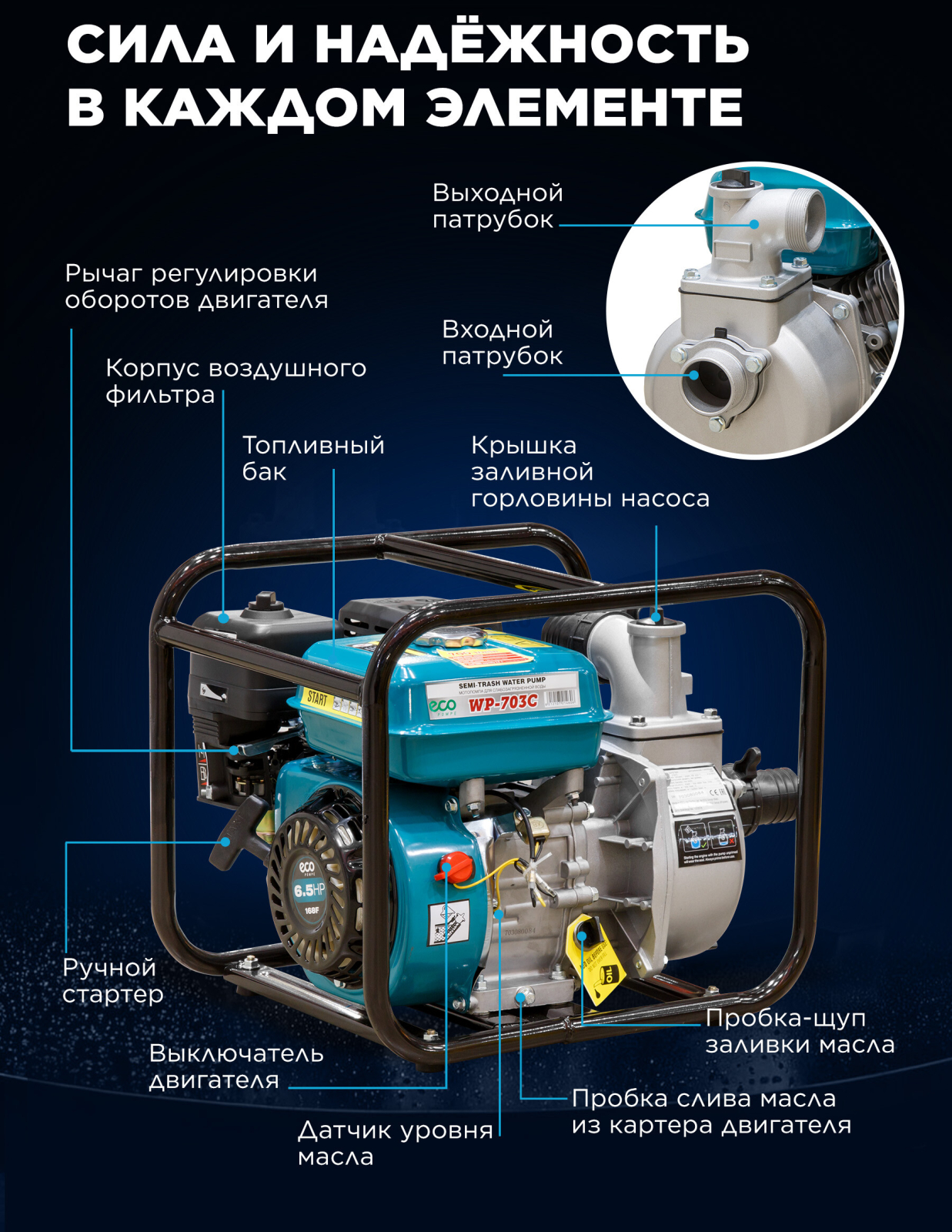 Мотопомпа ECO WP-703C - Фото 5