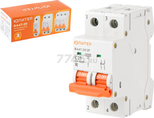 Автоматический выключатель ЮПИТЕР ВА47-29 2Р 25А C 4,5кА (JP7502-25)