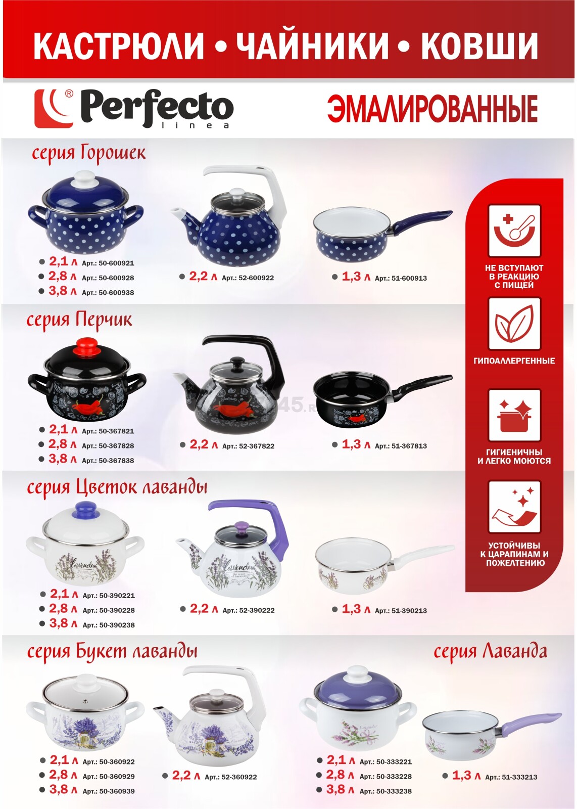 Кастрюля стальная эмалированная 3,8 л PERFECTO LINEA Горошек синий (50-600938) - Фото 7