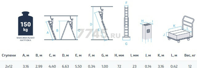 Лестница алюминиевая двухсекционная 550 см STARTUL Pro (ST9946-12) - Фото 2