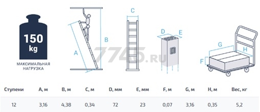 Лестница алюминиевая приставная 316 см STARTUL Pro (ST9945-12) - Фото 2