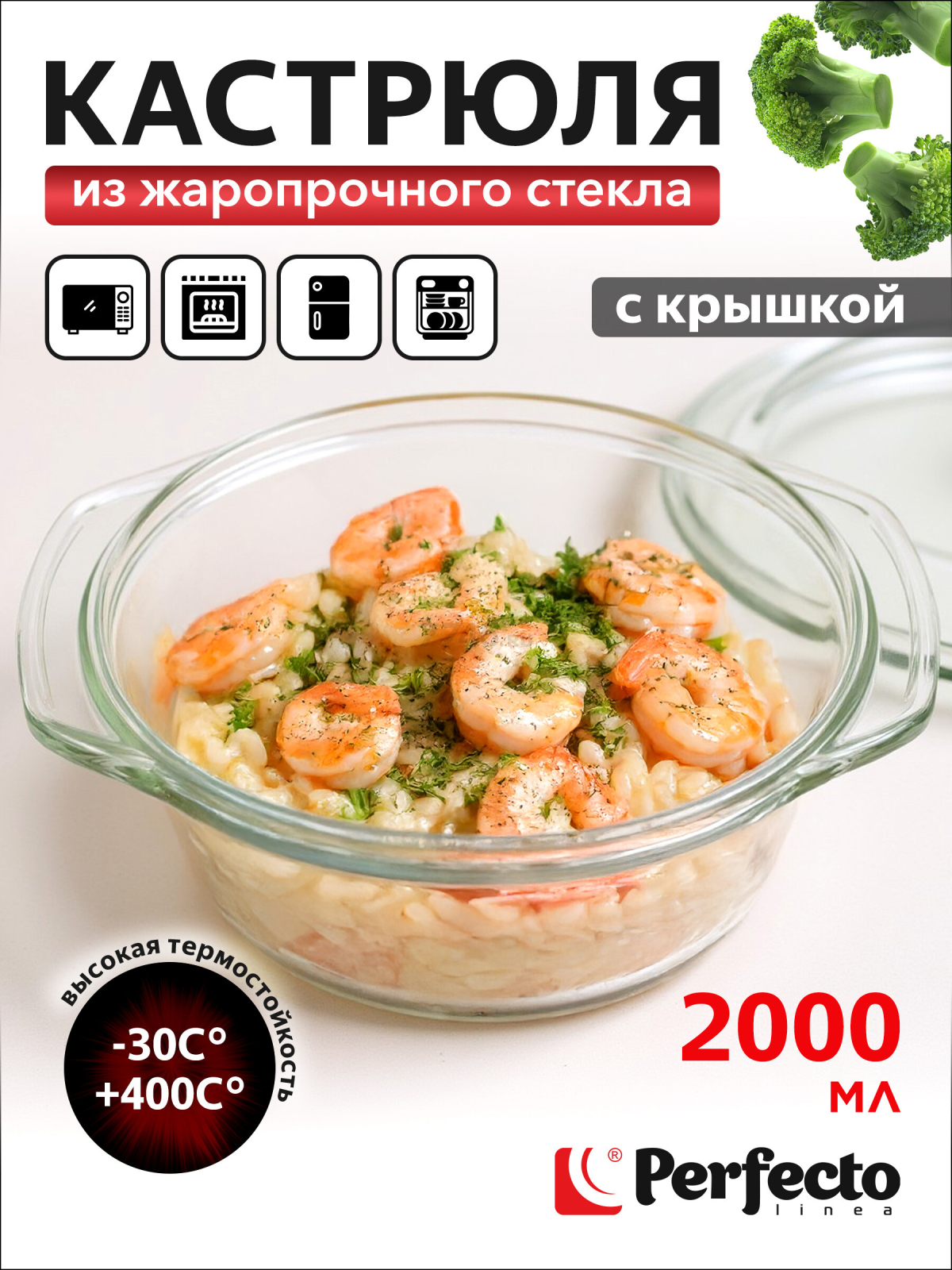 Кастрюля из жаропрочного стекла с крышкой PERFECTO LINEA 2,0 л (11-200010)