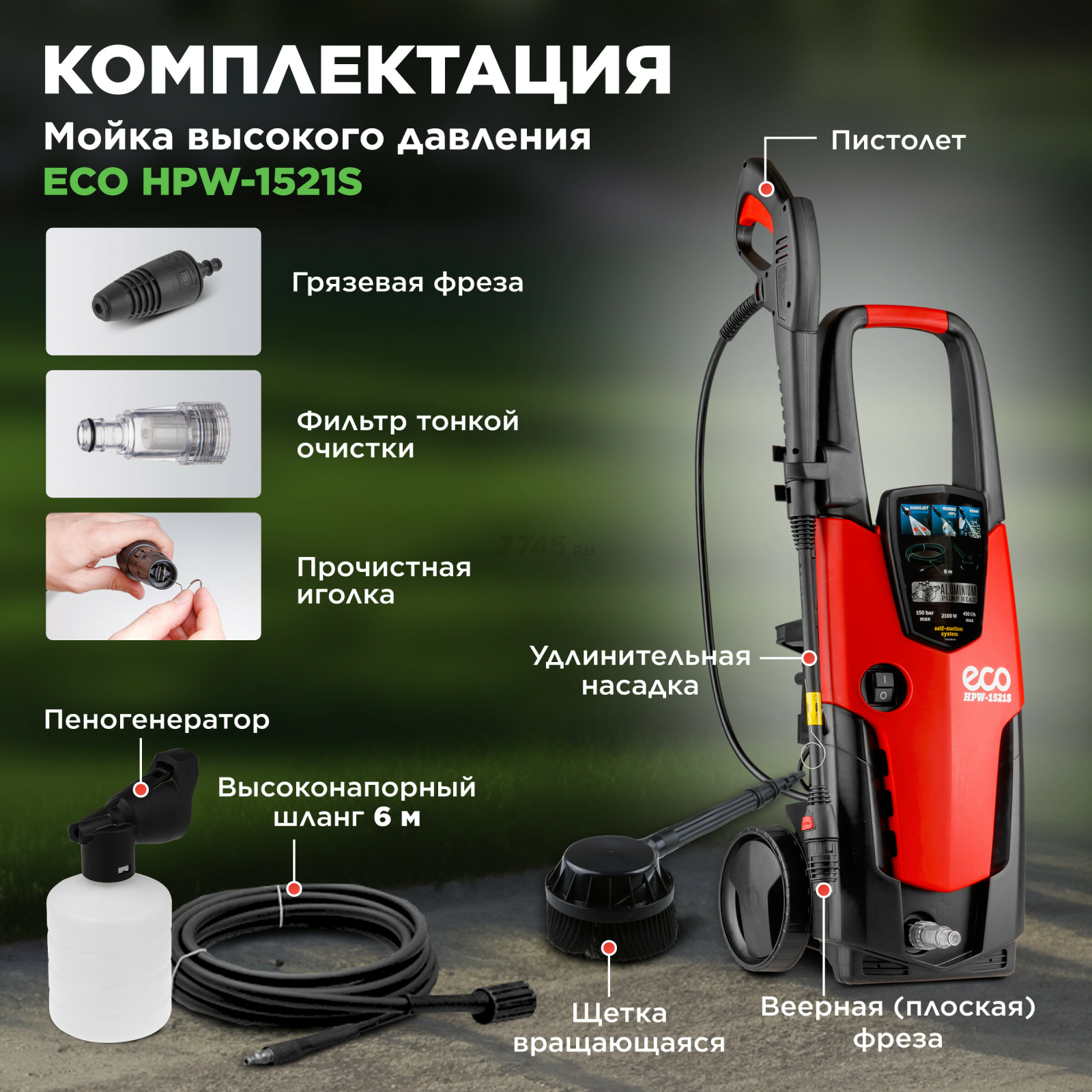 Мойка высокого давления ECO HPW-1521S (HPW1521S0001) - Фото 4