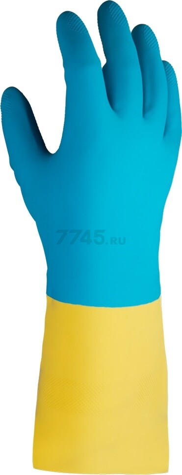 Перчатки латексно-неопреновые JETA SAFETY Atom DuoColor М К80 Щ50 желто-голубые  (JNE-711-M) - Фото 2