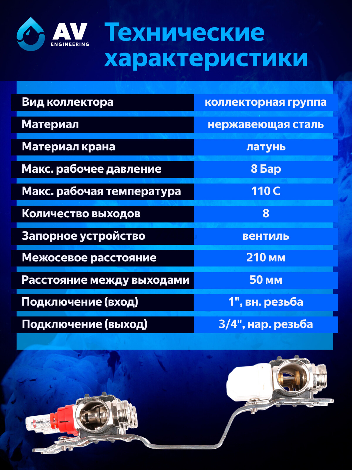 Коллекторная группа AVE136, 8 выходов AV ENGINEERING (AVE13600108) - Фото 4